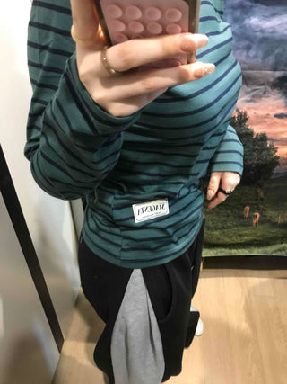 Vintage Striped Round Long Sleeve T-shirt