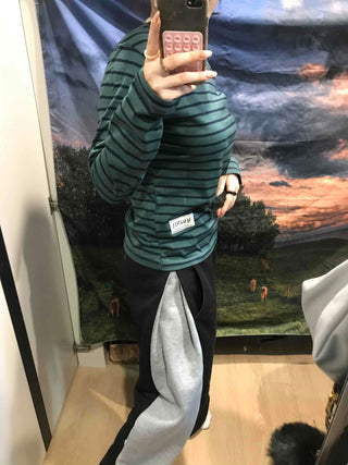 Vintage Striped Round Long Sleeve T-shirt