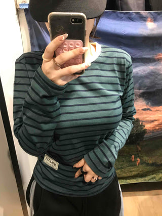 Vintage Striped Round Long Sleeve T-shirt