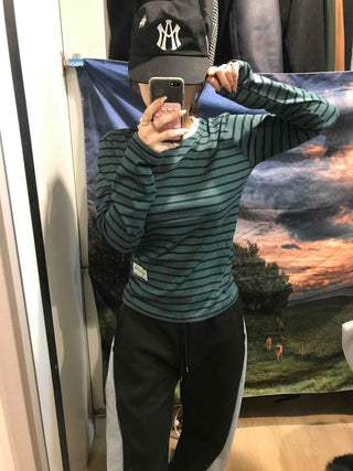 Vintage Striped Round Long Sleeve T-shirt