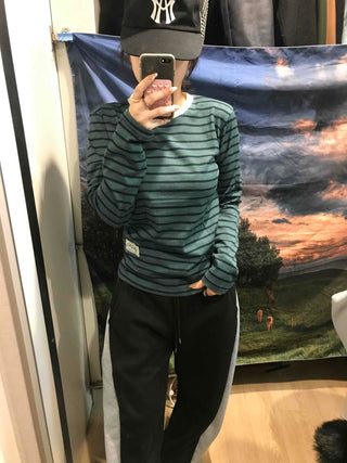 Vintage Striped Round Long Sleeve T-shirt