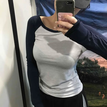 Color Block Raglan Crop Long Sleeve Tee