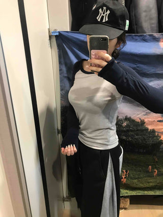 Color Block Raglan Crop Long Sleeve Tee