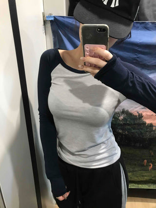 Color Block Raglan Crop Long Sleeve Tee