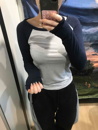 Color Block Raglan Crop Long Sleeve Tee