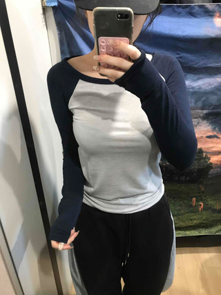 Color Block Raglan Crop Long Sleeve Tee