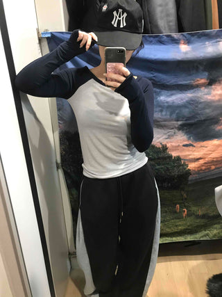Color Block Raglan Crop Long Sleeve Tee