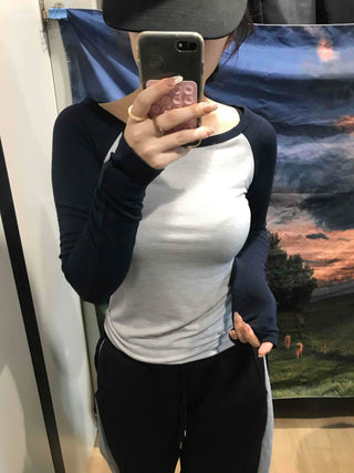 Color Block Raglan Crop Long Sleeve Tee