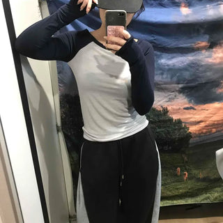 Color Block Raglan Crop Long Sleeve Tee