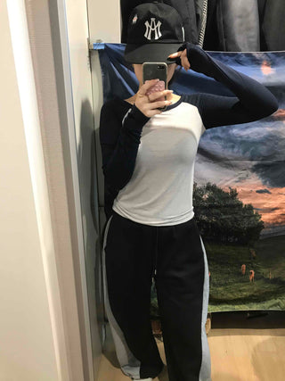 Color Block Raglan Crop Long Sleeve Tee