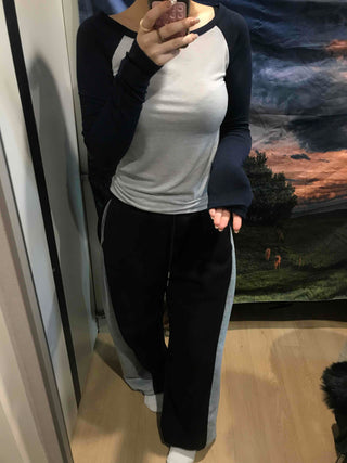 Color Block Raglan Crop Long Sleeve Tee