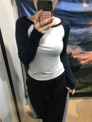 Color Block Raglan Crop Long Sleeve Tee