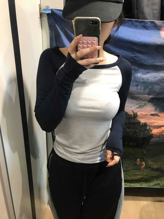 Color Block Raglan Crop Long Sleeve Tee