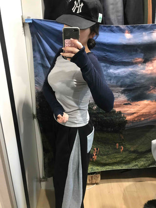Color Block Raglan Crop Long Sleeve Tee
