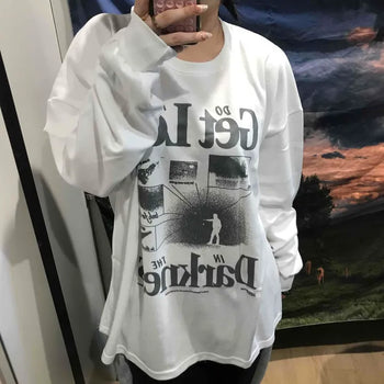 Vintage Graphic Lettering Oversized Long Sleeve T-shirt