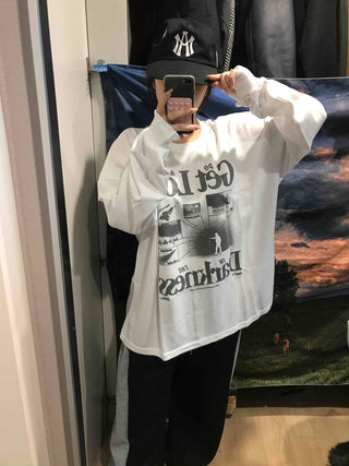 Vintage Graphic Lettering Oversized Long Sleeve T-shirt