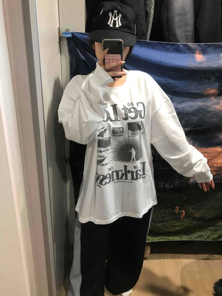 Vintage Graphic Lettering Oversized Long Sleeve T-shirt