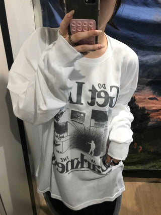 Vintage Graphic Lettering Oversized Long Sleeve T-shirt