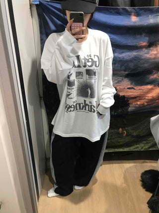 Vintage Graphic Lettering Oversized Long Sleeve T-shirt