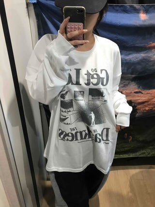 Vintage Graphic Lettering Oversized Long Sleeve T-shirt