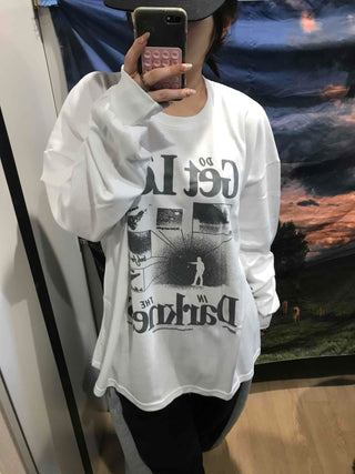 Vintage Graphic Lettering Oversized Long Sleeve T-shirt