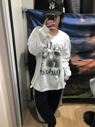 Vintage Graphic Lettering Oversized Long Sleeve T-shirt