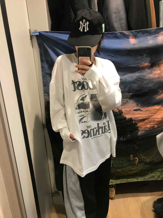 Vintage Graphic Lettering Oversized Long Sleeve T-shirt