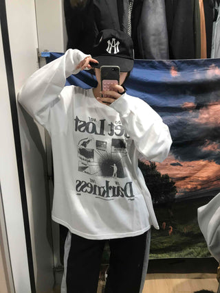 Vintage Graphic Lettering Oversized Long Sleeve T-shirt