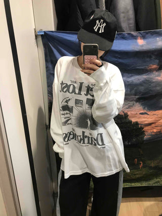 Vintage Graphic Lettering Oversized Long Sleeve T-shirt