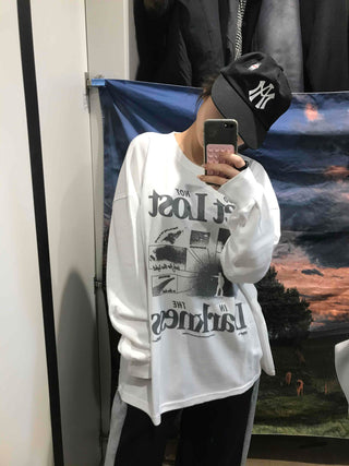 Vintage Graphic Lettering Oversized Long Sleeve T-shirt
