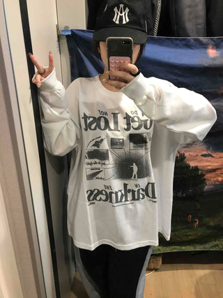 Vintage Graphic Lettering Oversized Long Sleeve T-shirt