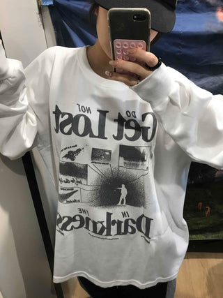 Vintage Graphic Lettering Oversized Long Sleeve T-shirt