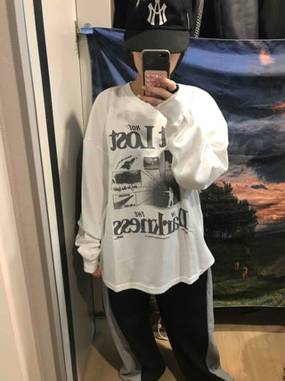 Vintage Graphic Lettering Oversized Long Sleeve T-shirt