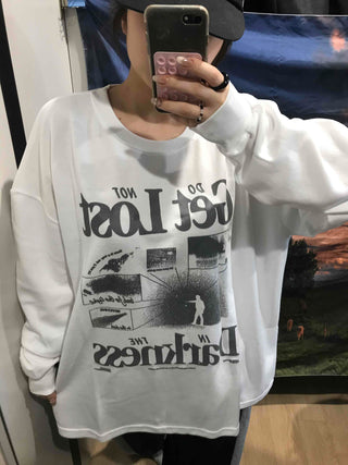 Vintage Graphic Lettering Oversized Long Sleeve T-shirt