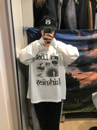 Vintage Graphic Lettering Oversized Long Sleeve T-shirt