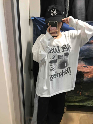 Vintage Graphic Lettering Oversized Long Sleeve T-shirt