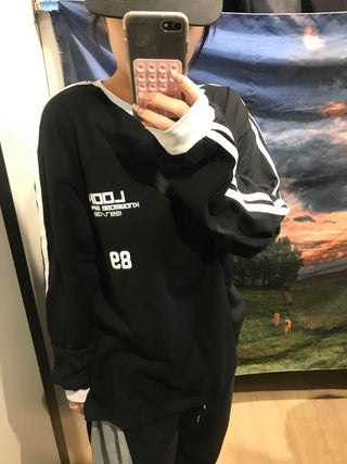 Emblem Patch Shoulder Line Long Sleeve T-shirt