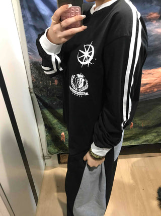 Emblem Patch Shoulder Line Long Sleeve T-shirt