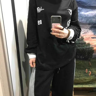 Emblem Patch Shoulder Line Long Sleeve T-shirt