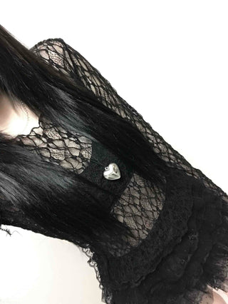 Dark Crochet Net All-Lace Slim Crop Long Sleeve Tee