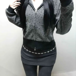 All-Over Logo Pattern Short Zip-Up Hoodie