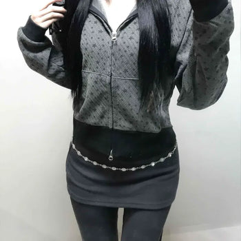 All-Over Logo Pattern Short Zip-Up Hoodie