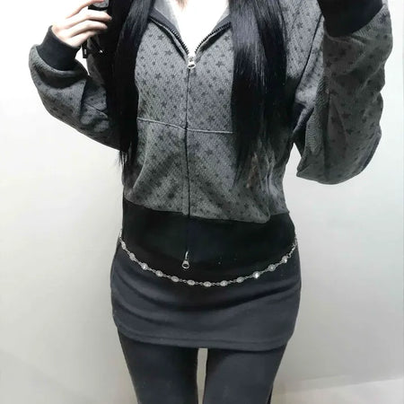All-Over Logo Pattern Short Zip-Up Hoodie