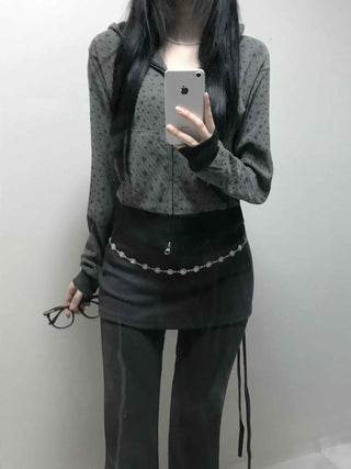 All-Over Logo Pattern Short Zip-Up Hoodie