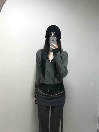 All-Over Logo Pattern Short Zip-Up Hoodie