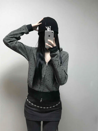 All-Over Logo Pattern Short Zip-Up Hoodie