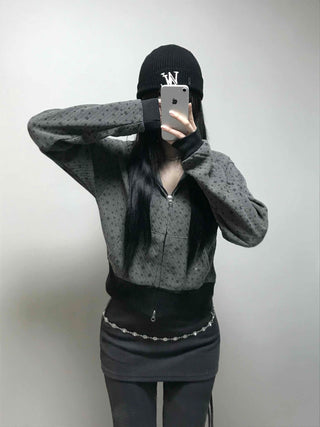 All-Over Logo Pattern Short Zip-Up Hoodie