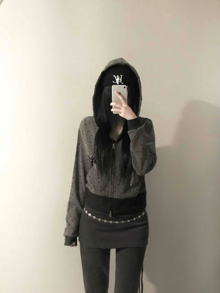 All-Over Logo Pattern Short Zip-Up Hoodie