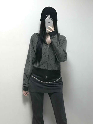 All-Over Logo Pattern Short Zip-Up Hoodie