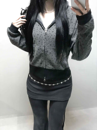 All-Over Logo Pattern Short Zip-Up Hoodie